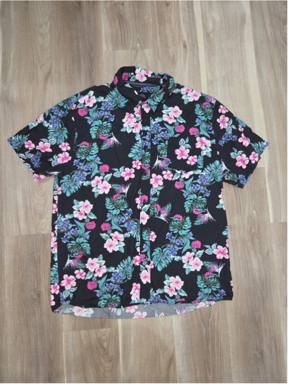 Rue21 Men's Y2K Floral Button Down Shirt Black Pink XXL